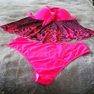 Vibrant Pink Floral Women's Swimsuit 2 Piece